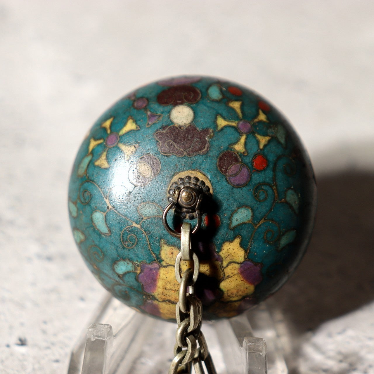 Antique Japanese Cloisonne Enamel Netsuke Sagemono Manju Floral Edo Meiji NW2710