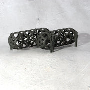 Japanese Bronze Jakago River Basket Flower Holder - Ikebana Suiban Tenpai8