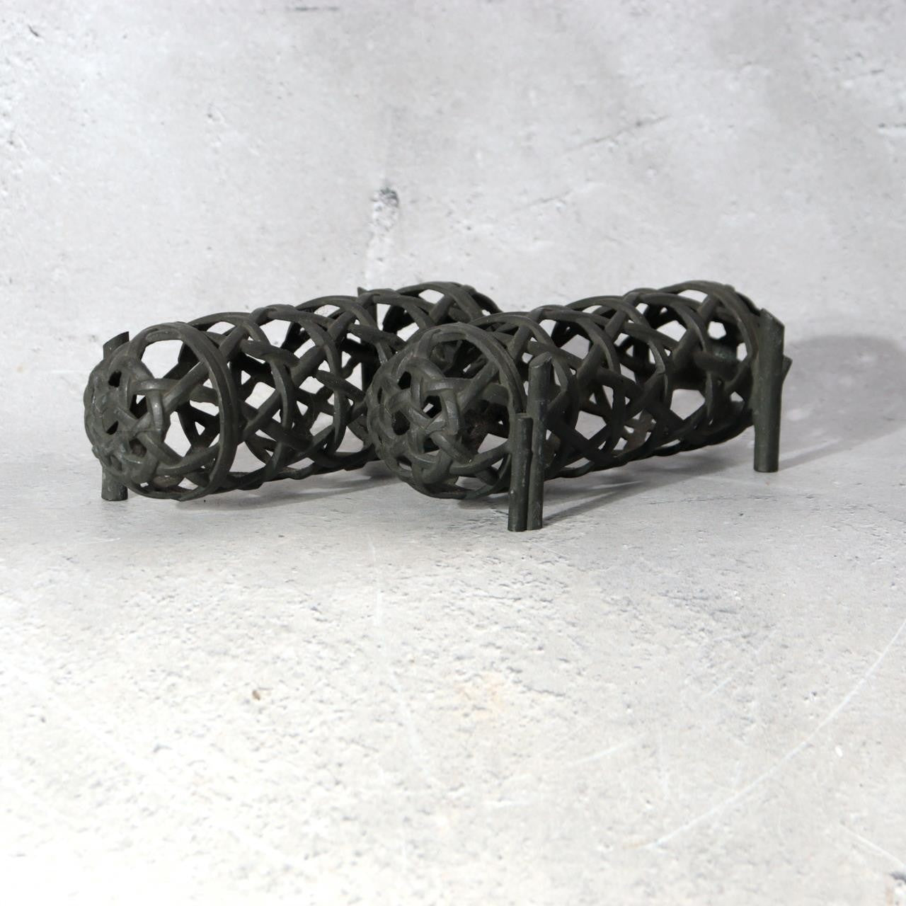 Japanese Bronze Jakago River Basket Flower Holder - Ikebana Suiban Tenpai8