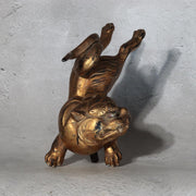 Antique Edo Gilt Wood Neko Tora Cat Tiger Samurai Kabuto Maedate Helmet Crest1