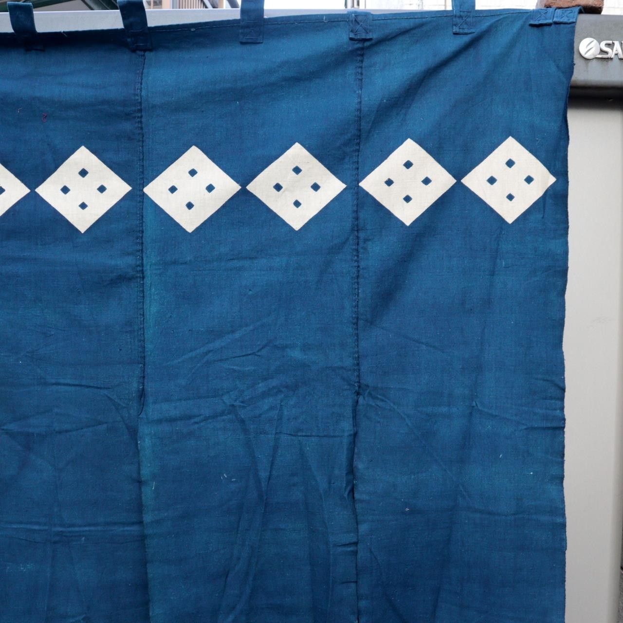 Antique Japanese Indigo Dyed Noren Curtain Large Yotsume Crest BRKW17511
