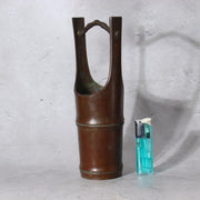 Japanese Vintage Cast Bronze Ikebana Vase - Bamboo Trunk Style with Handle BV7420