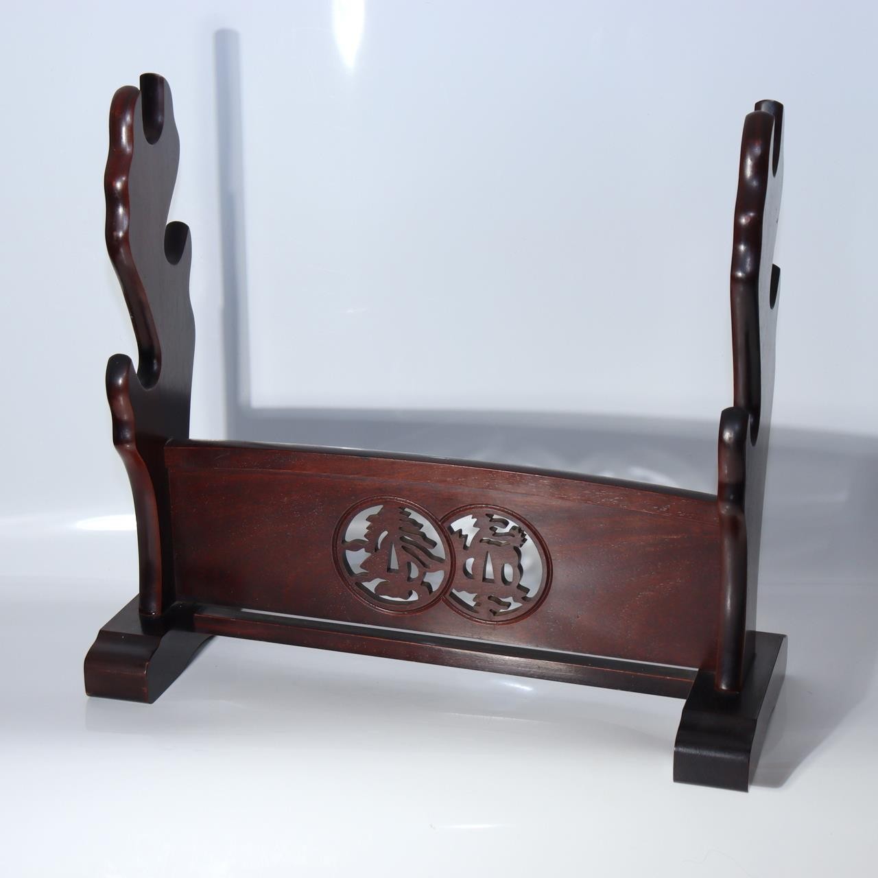 Japanese Wooden Katana Stand - Triple Rack 3-Tier - Tsuba Sukashi Openwork0