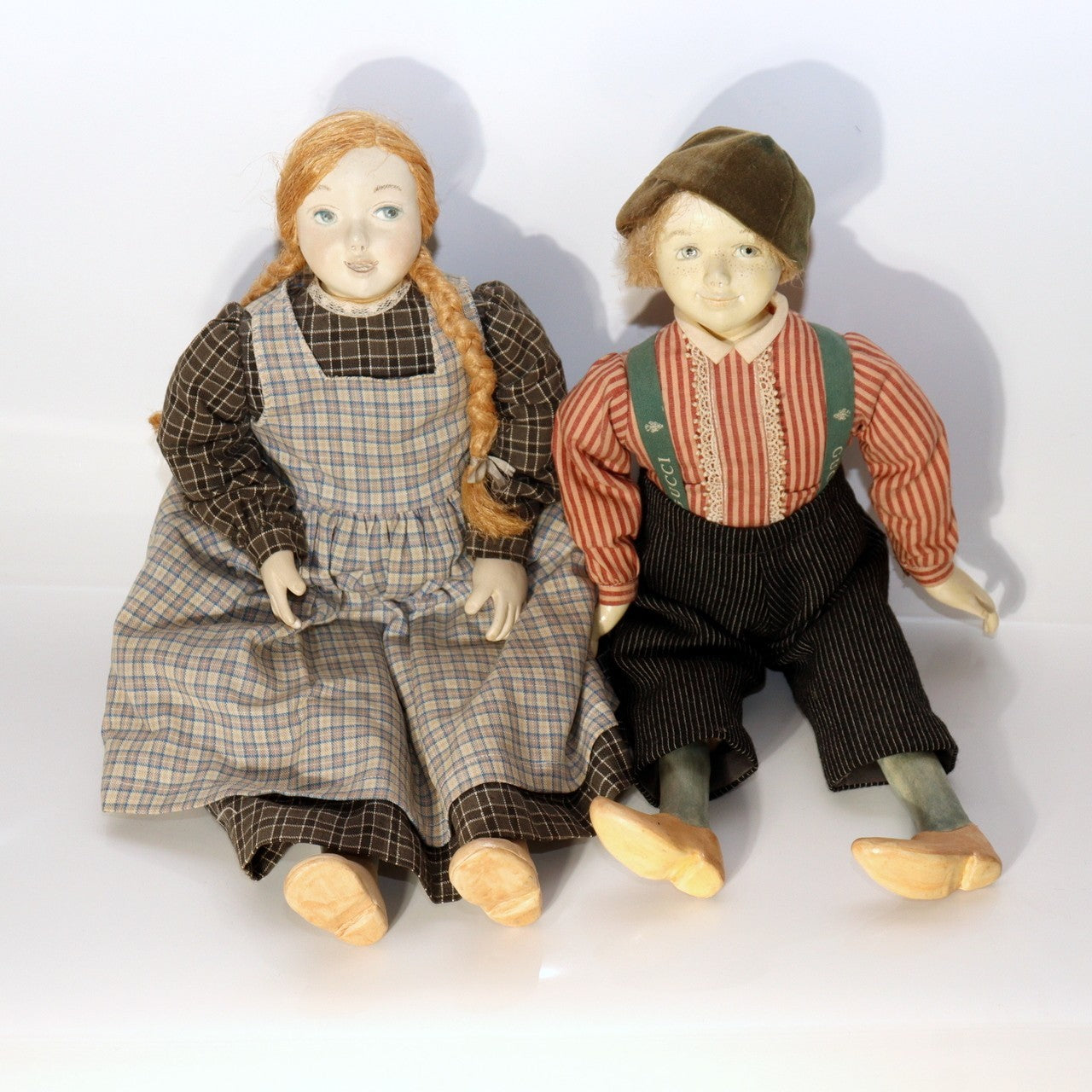 Pair of Vintage Japanese Wooden Dolls Signed Sadako 1984 Boy Girl Set1