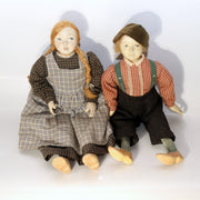 Pair of Vintage Japanese Wooden Dolls Signed Sadako 1984 Boy Girl Set1