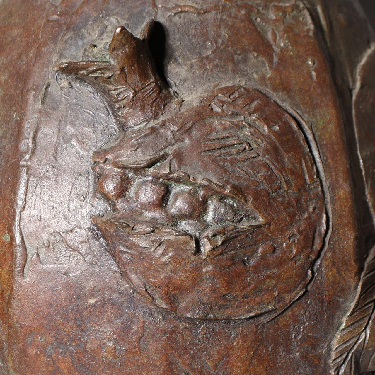Large Japanese Master Bronze Vase by Hirai Shoho Cire Perdue Relief Fruit Motif18