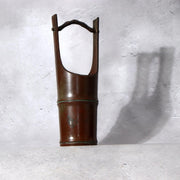Japanese Vintage Cast Bronze Ikebana Vase - Bamboo Trunk Style with Handle BV7422