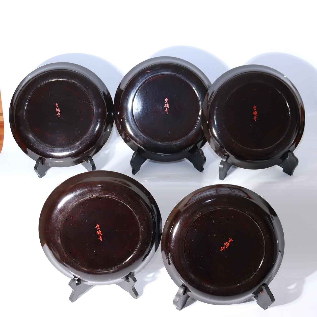 Set of 5 Japanese Lacquer Plates Juganji Temple Maki-e Gold Urushi Serving Set11