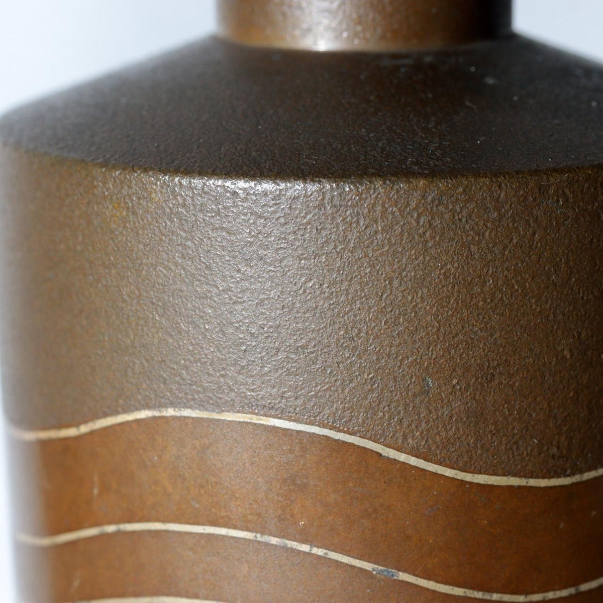 Japanese Kaga Silver Inlay Bronze Vase Wave Motif Kaishu Takahashi BV77510