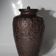Antique Japanese Cast Iron Tea Jar Vase with Figural Relief and Later-Fitted Lid1
