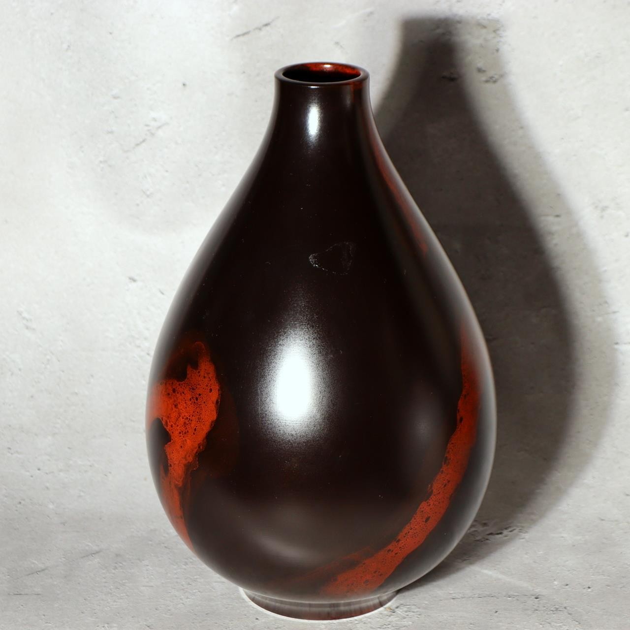 Japanese Bronze Vase Hoko Signed Abstract Red Black Splash Design Vintage BV7237