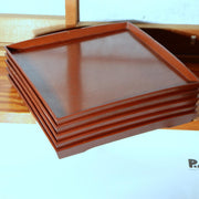 Japanese Vintage Lacquer Tray Obon Square Set of 5 Simple Wood Grain Reddish Bro5