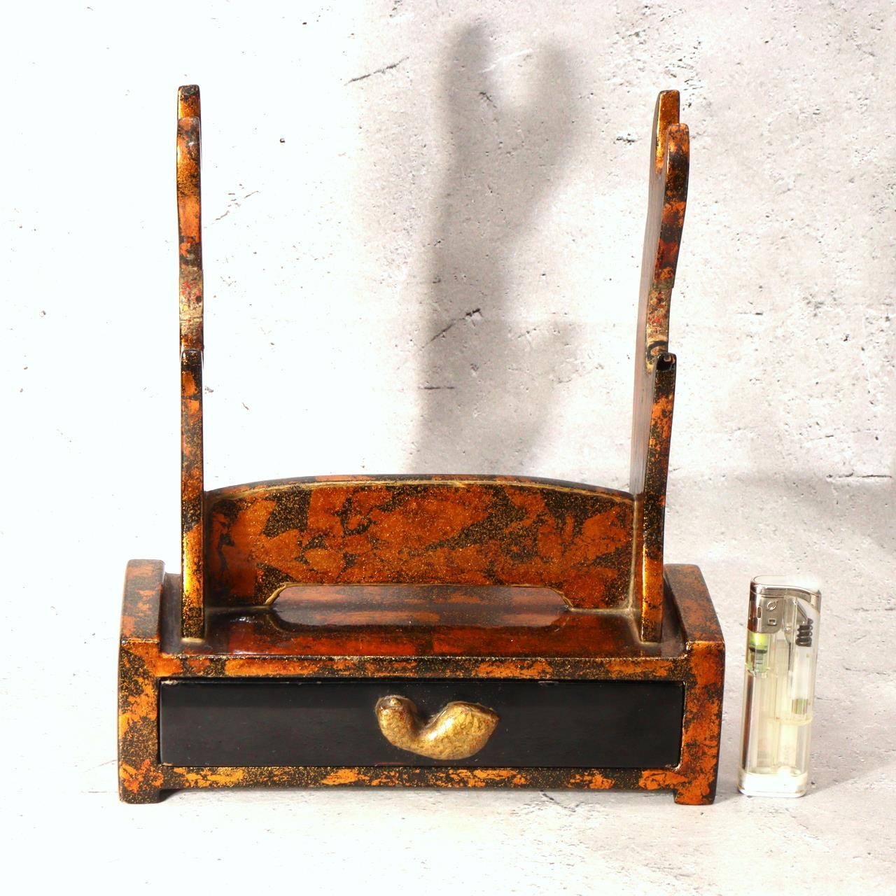 Japanese Wood Lacquer Mini Tanto Sword Stand Katanakake Drawer 25cm WO5540