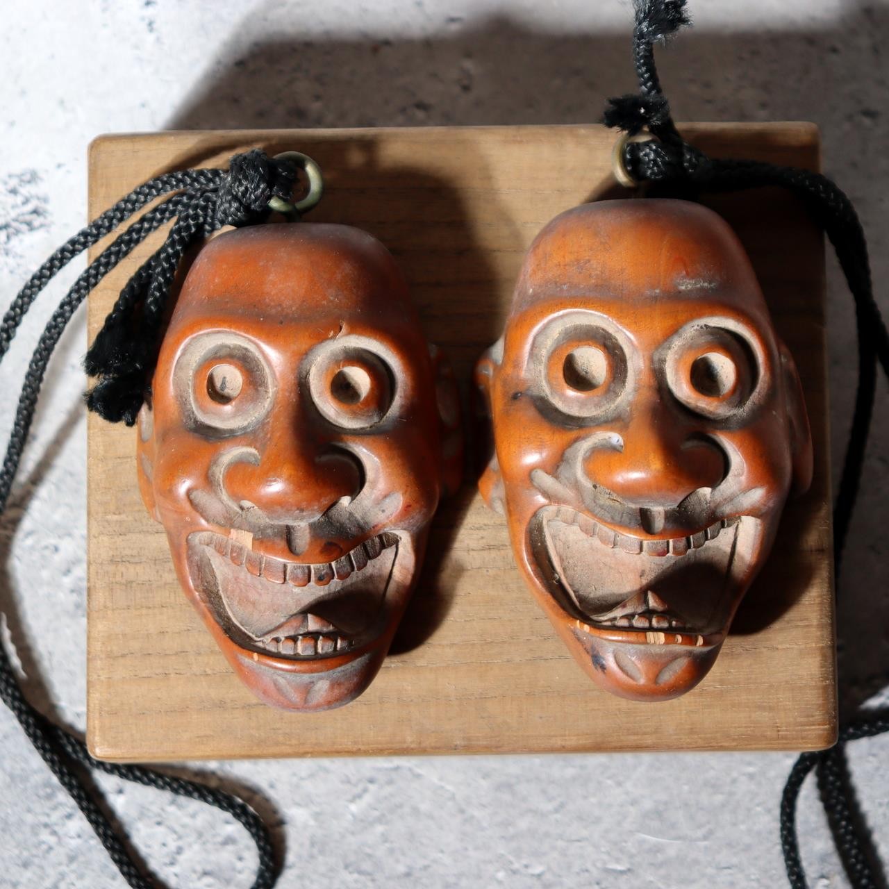 Antique Japanese Boxwood Netsuke Masks - Saru-tobide & Ko-tobide Style - 2pc Set0
