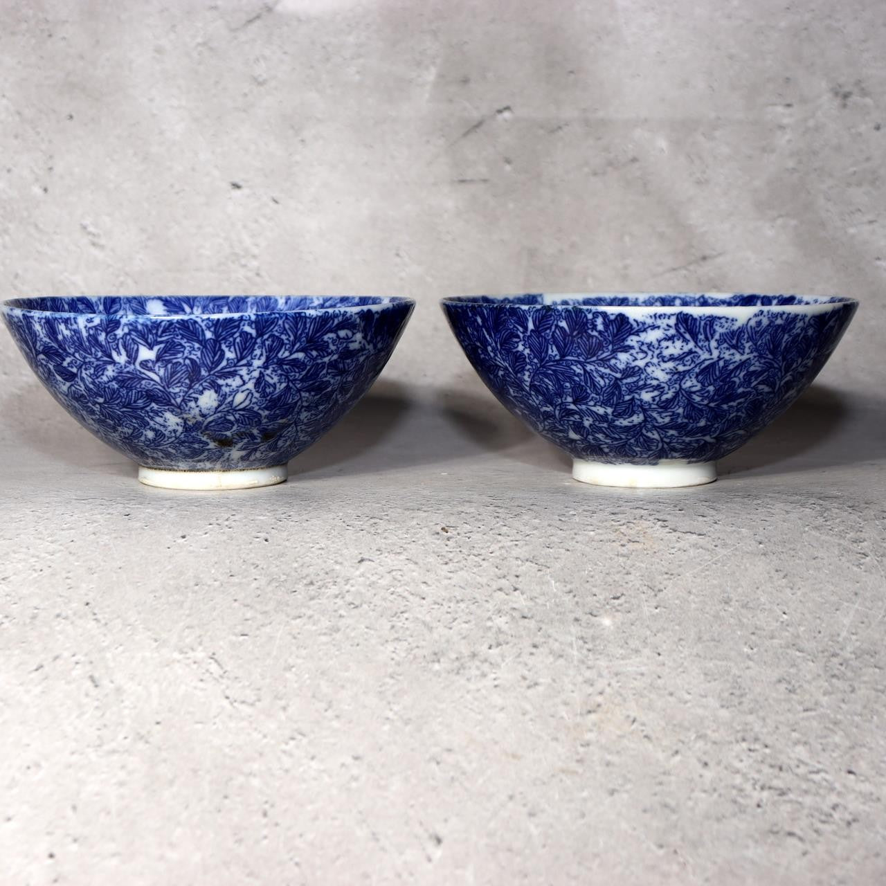 Antique Japanese Imari Rice Bowls Set 4 Inban Transferware Blue Fern Meiji IP12911