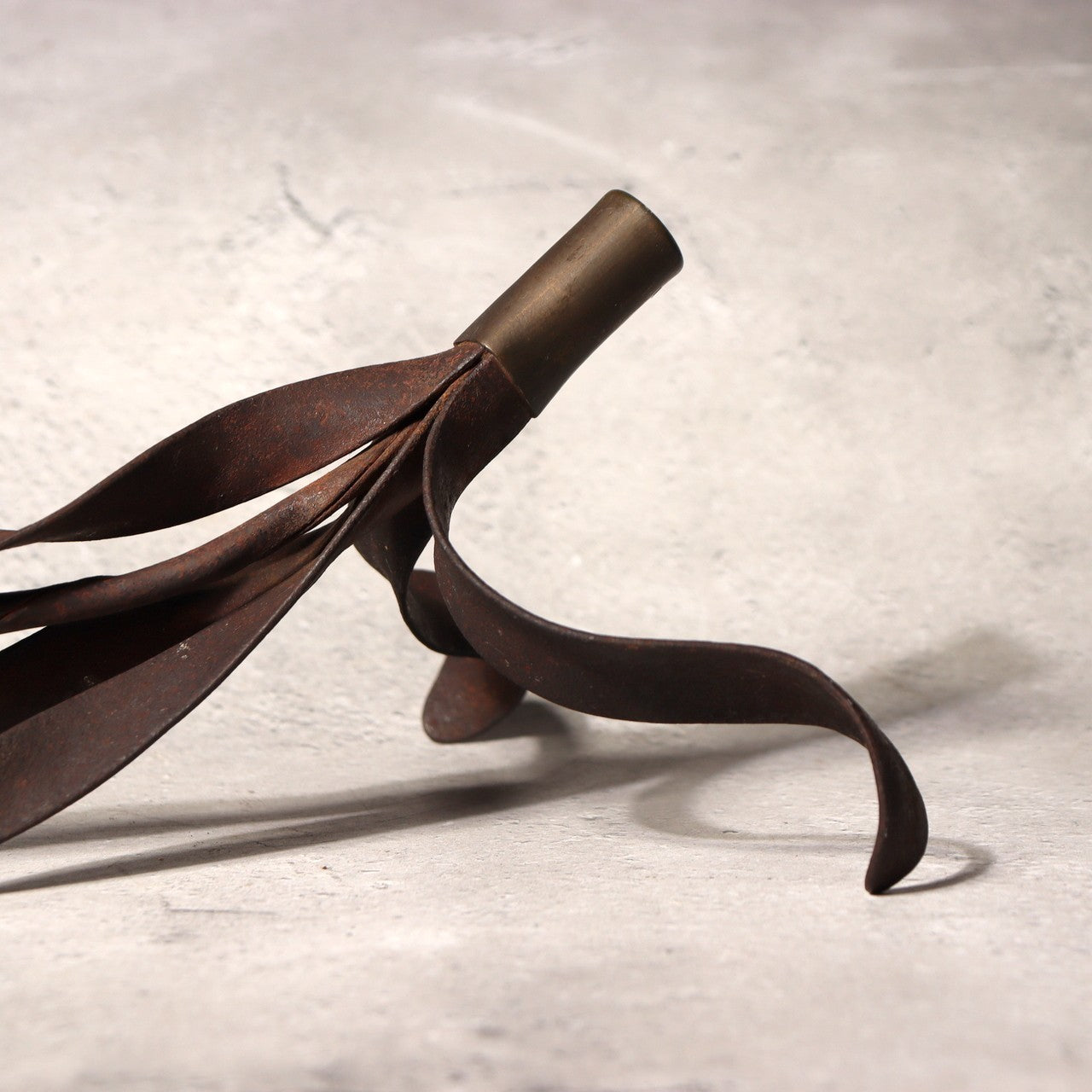 Japanese Antique Candle Stand Teshoku Iron Copper Narcissus Flower Rustic BV7173