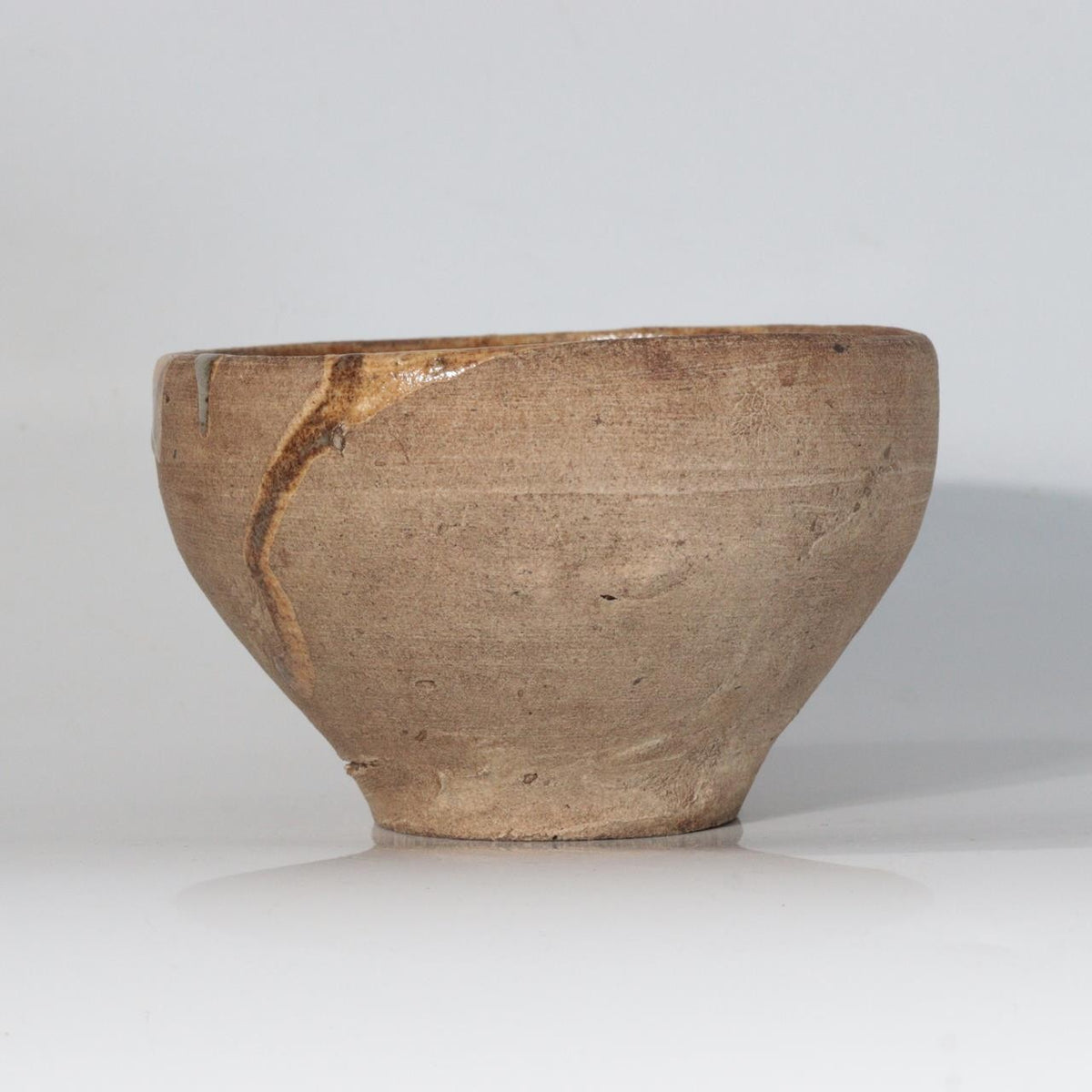 Antique Japanese Edo Period Mino Ware Chawan Tea Bowl Partial Ash Glaze PCP3225
