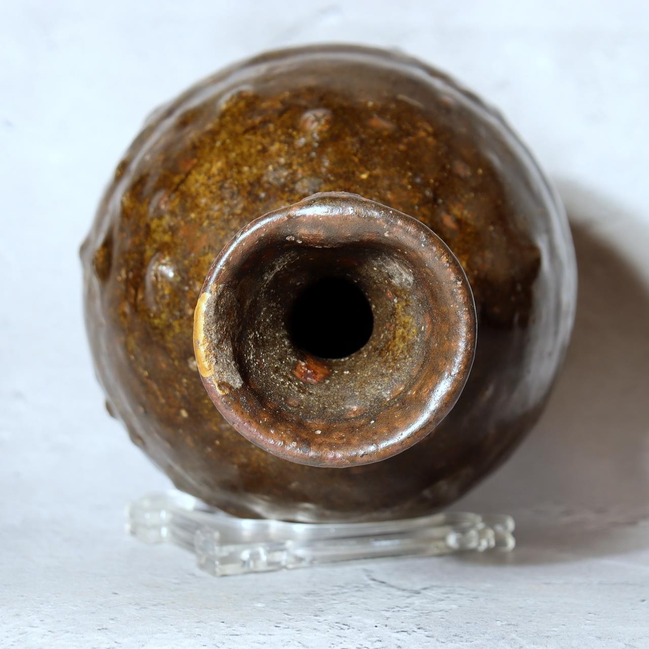 Antique Early Joseon Dynasty Iron Glaze Tokkuri Sake Bottle Brown Pottery KRS1794