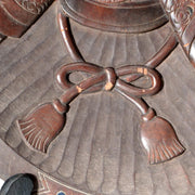 Pre-WWII Japanese Carved Wood Round Tray Samurai Kabuto Helmet Dragon Motif13