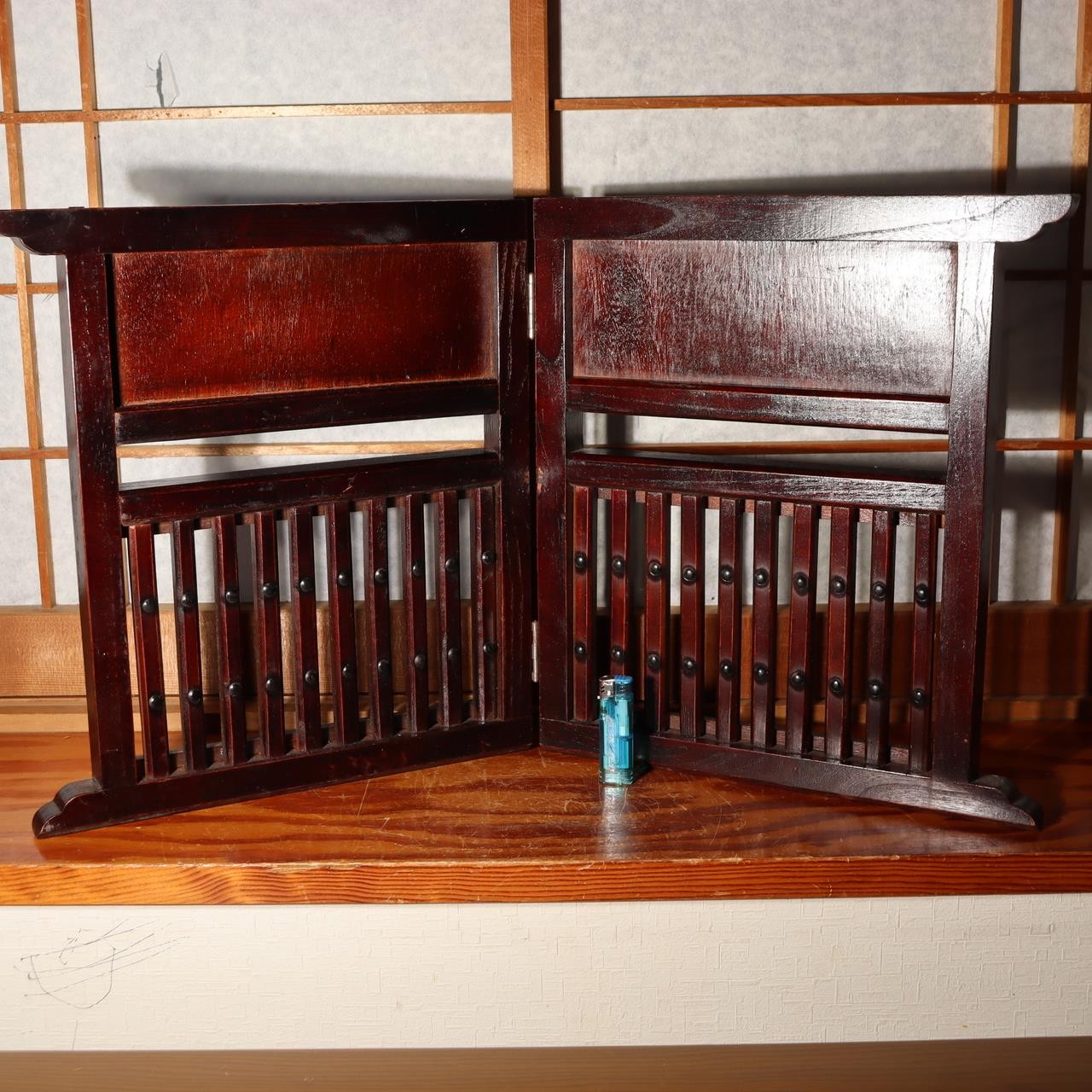 Antique Japanese Wooden Screen Tsuitate Byobu Folding Lattice Partition WO5040