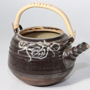 Japanese Mashiko Ware Ceramic Teapot Dark Brown Glaze Slip Motif PCP1460