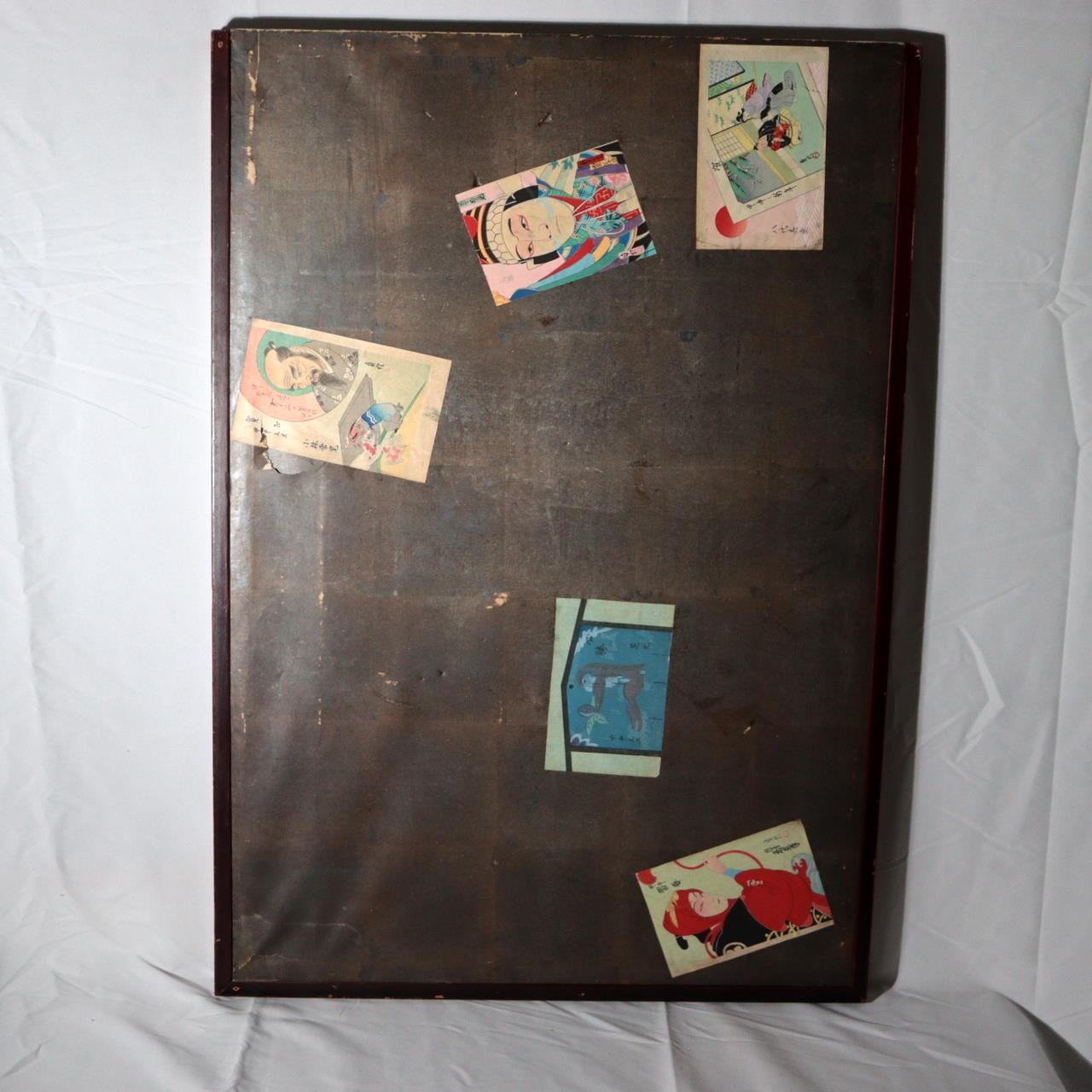 Vintage Japanese Byobu 2 Panel Room Divider Painted Figures Floral5