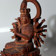 Vintage Japanese Wooden Carved Juichimen Senju Kannon Buddha Statue Glass Case7