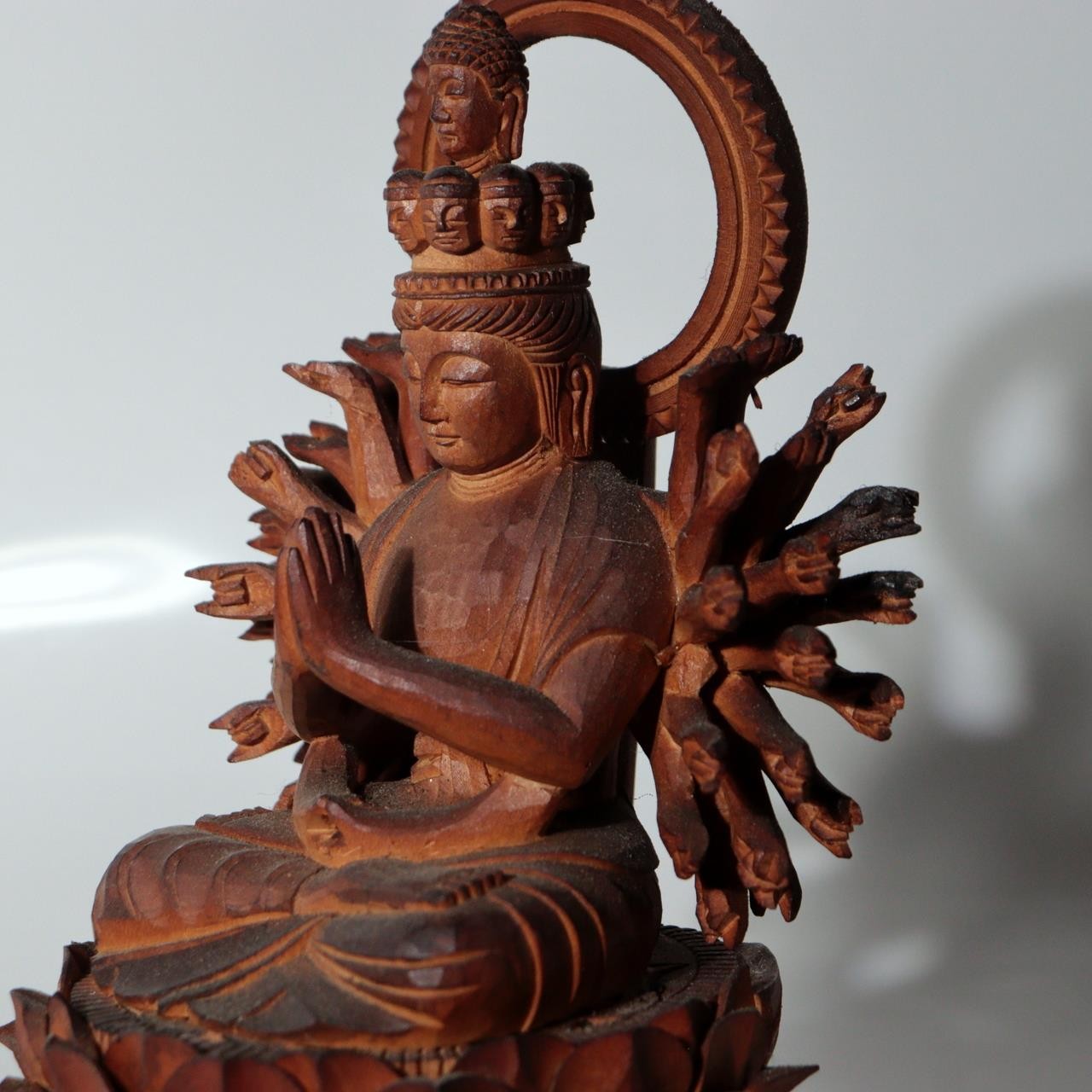 Vintage Japanese Wooden Carved Juichimen Senju Kannon Buddha Statue Glass Case7