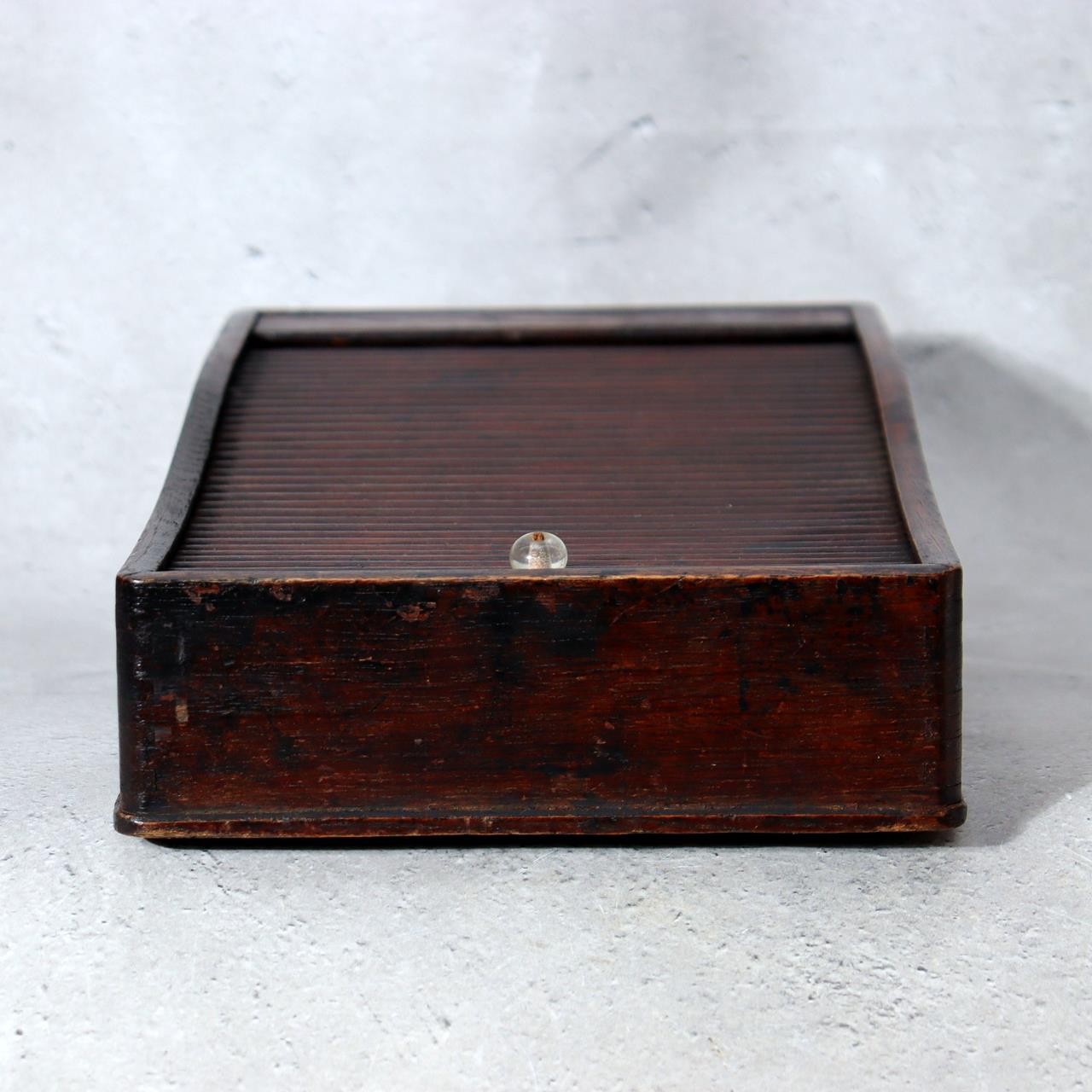 Japanese Vintage Tambour Roll-Top Wooden Box - "Jabara" Slatted Lid Showa Era8
