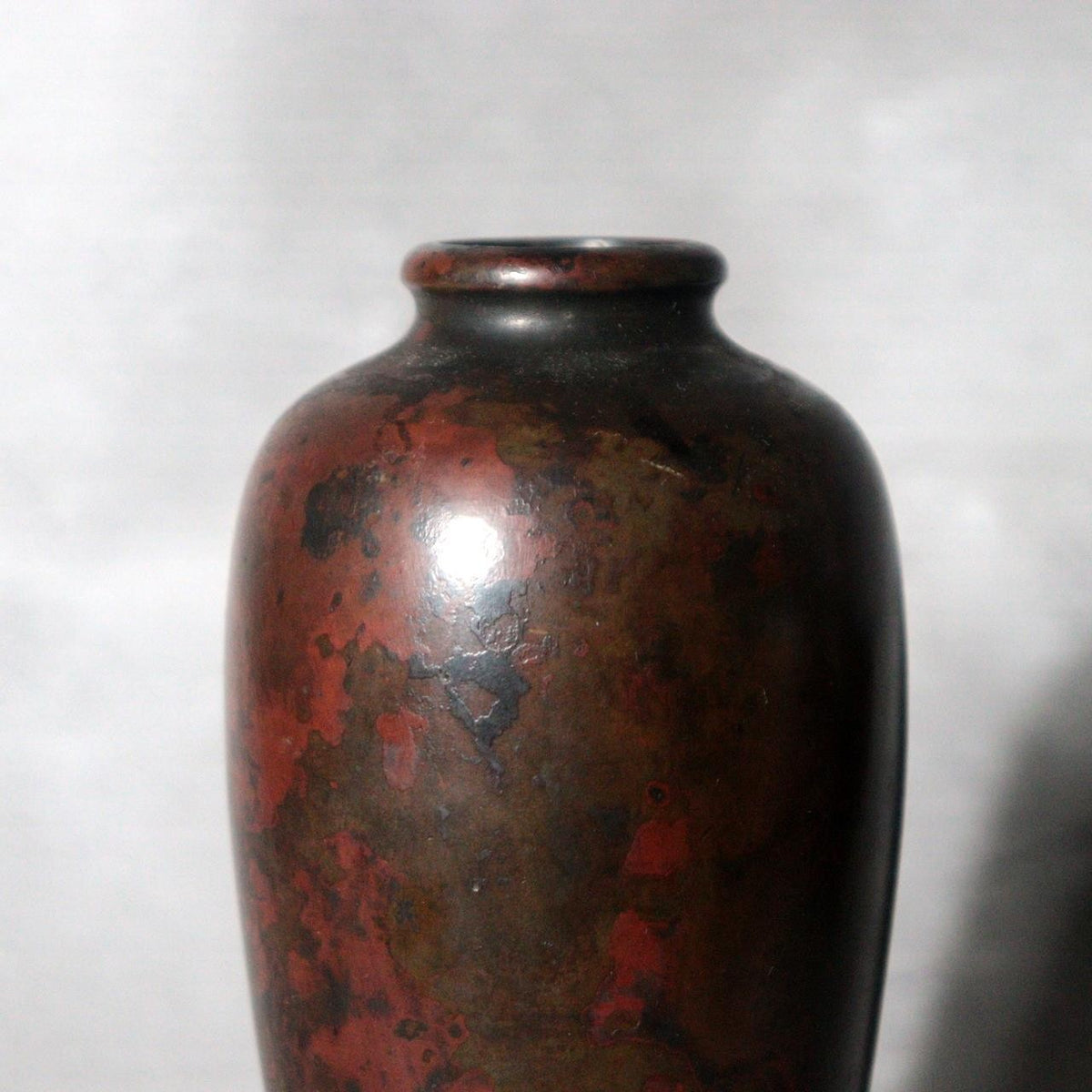 Vintage Japanese Copper Vase Small Mottled Purple Red Patina6