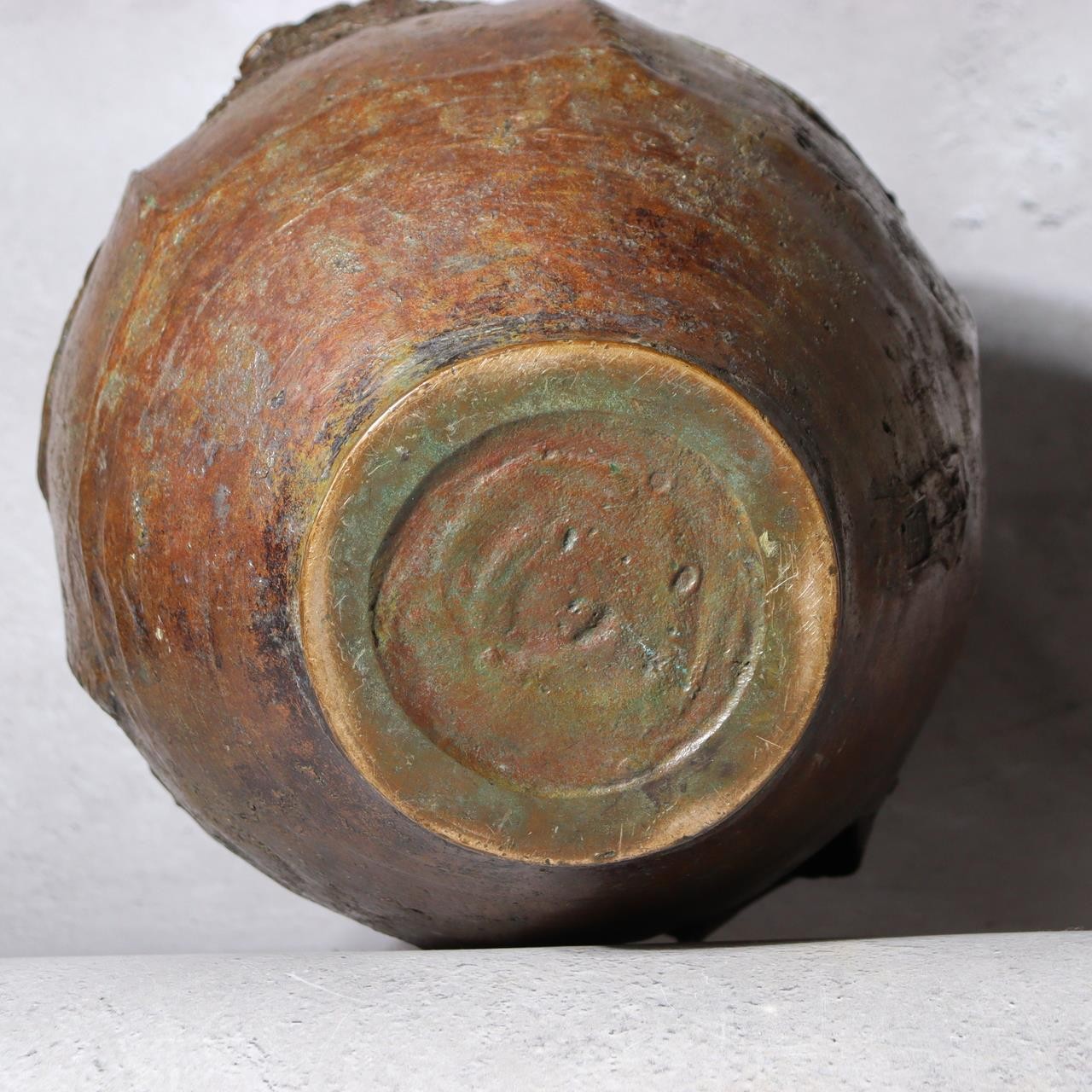 Large Japanese Master Bronze Vase by Hirai Shoho Cire Perdue Relief Fruit Motif6