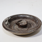 Japanese Mashiko Ware Ceramic Teapot Dark Brown Glaze Slip Motif PCP1468