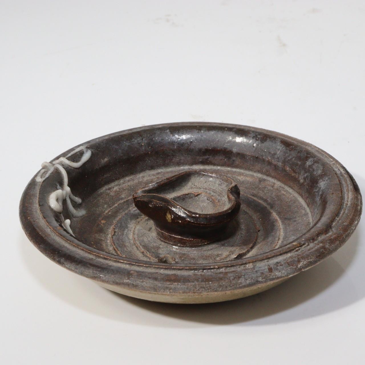 Japanese Mashiko Ware Ceramic Teapot Dark Brown Glaze Slip Motif PCP1468