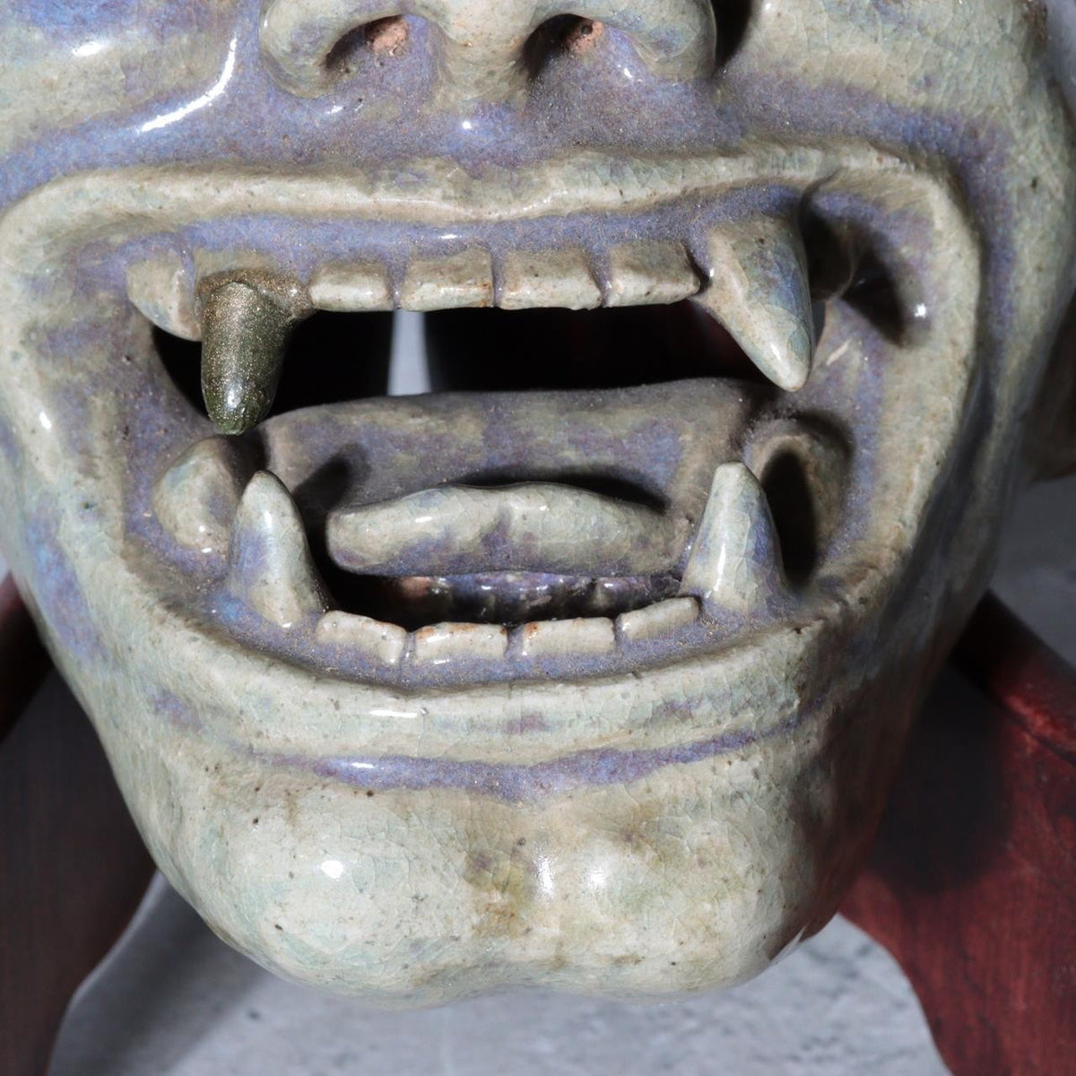 Antique Meiji Showa Mino Ware Ceramic Hannya Mask Shrine Dedication Box20