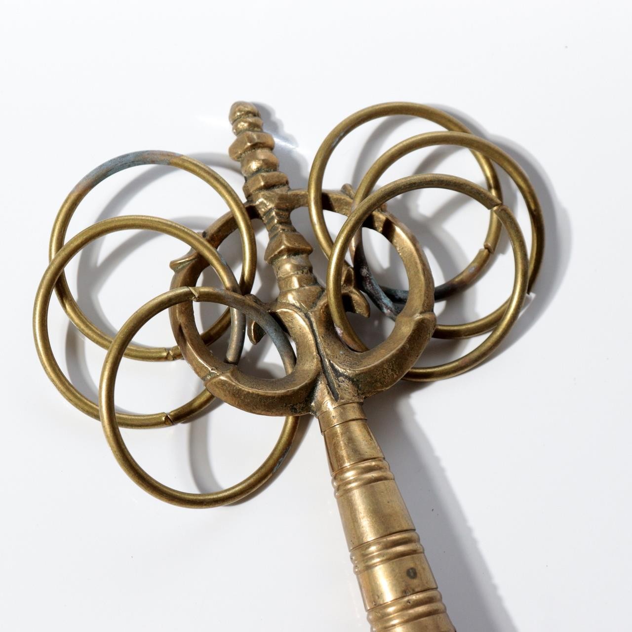 Vintage Japanese Brass Six-Ring Shakujo Monk Staff Buddhist Ritual Tool BT2553