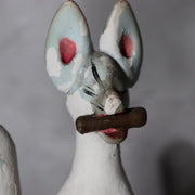 Pair of Vintage Japanese Clay Inari Fox Statues Traditional Gofun Finish Temple17