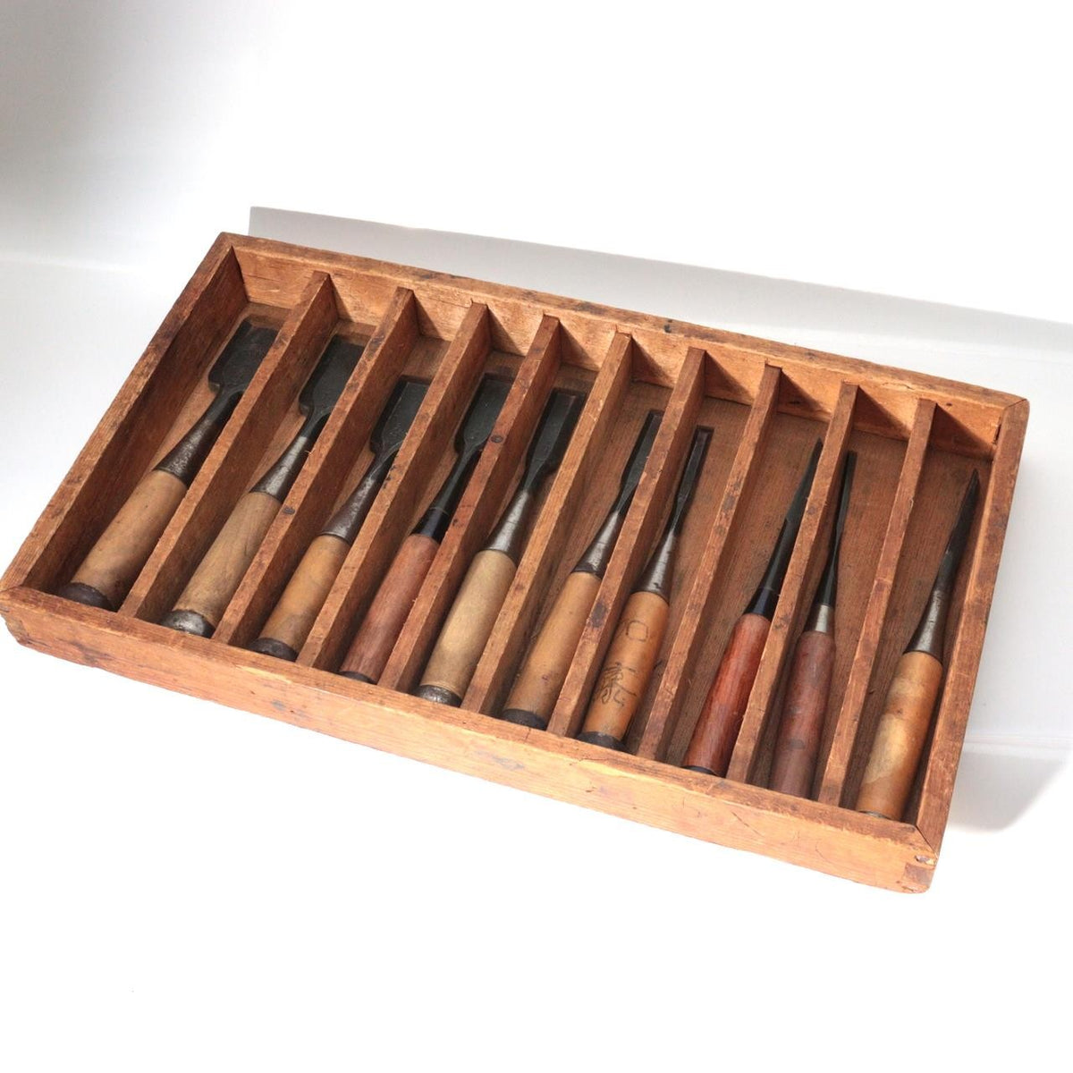 Vintage Japanese Steel Nomi Chisels Set of 10 Woodworking Tools with Wooden Box1