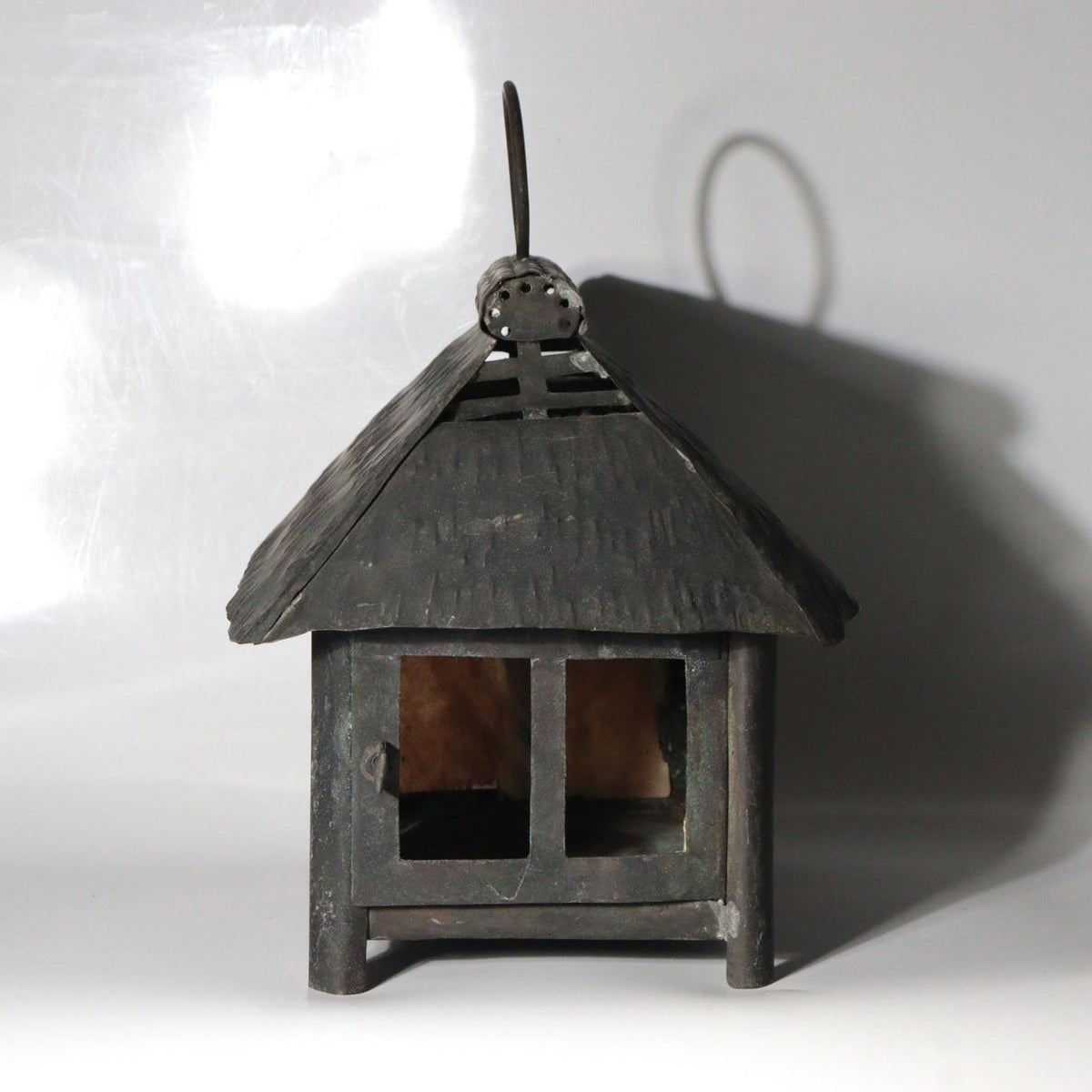 Vintage Japanese Brass Kuzuya Lantern Hanging House Shape Washi Paper3