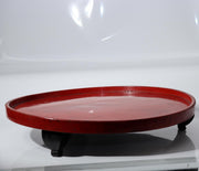 Large Japanese Lacquer Footed Tray - Tripod Base - Aizu-Style Red Lacquer 42.3cm10