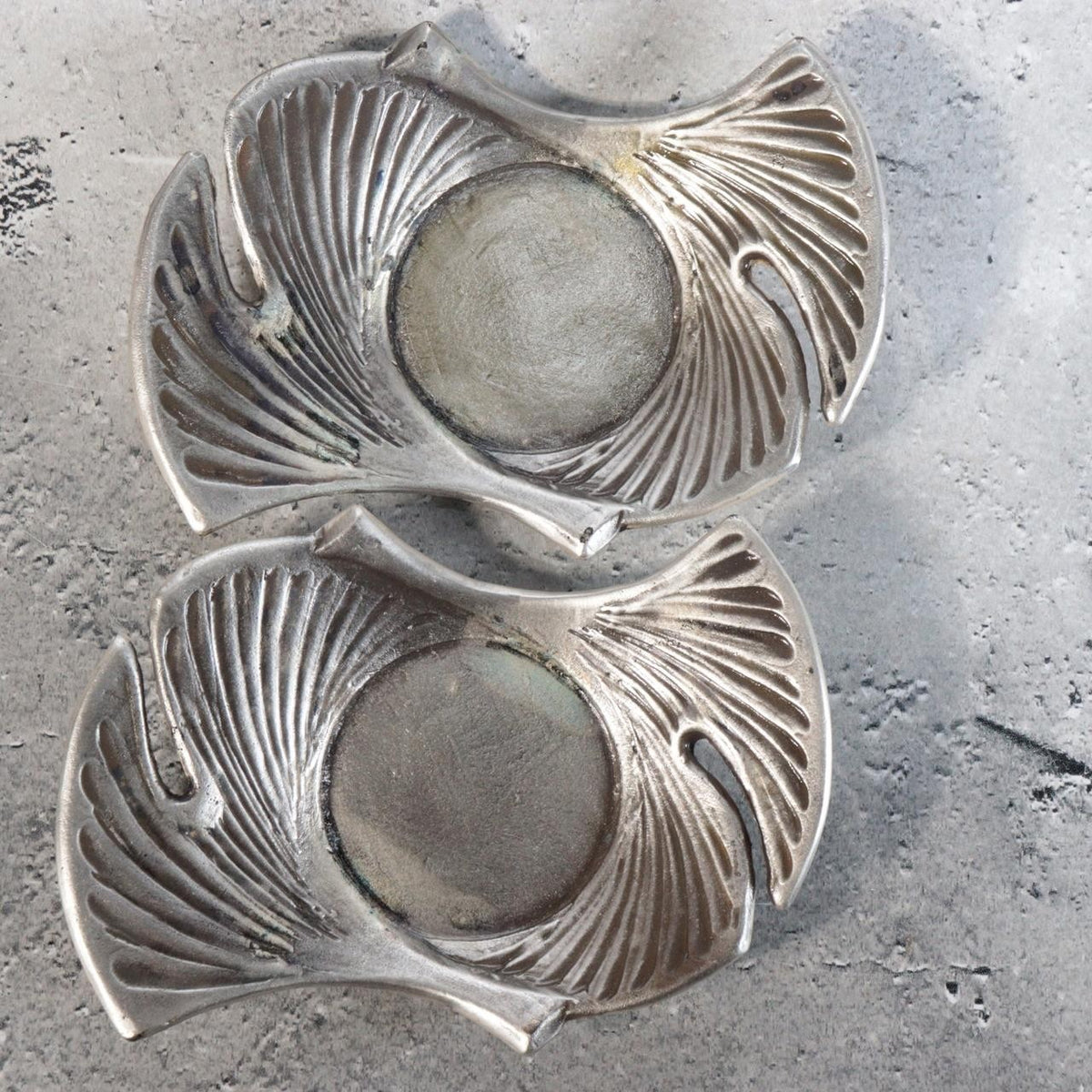 Vintage Japanese Cast Tin Chataku Tea Saucers ginkgo leaves Okajima Set of 59