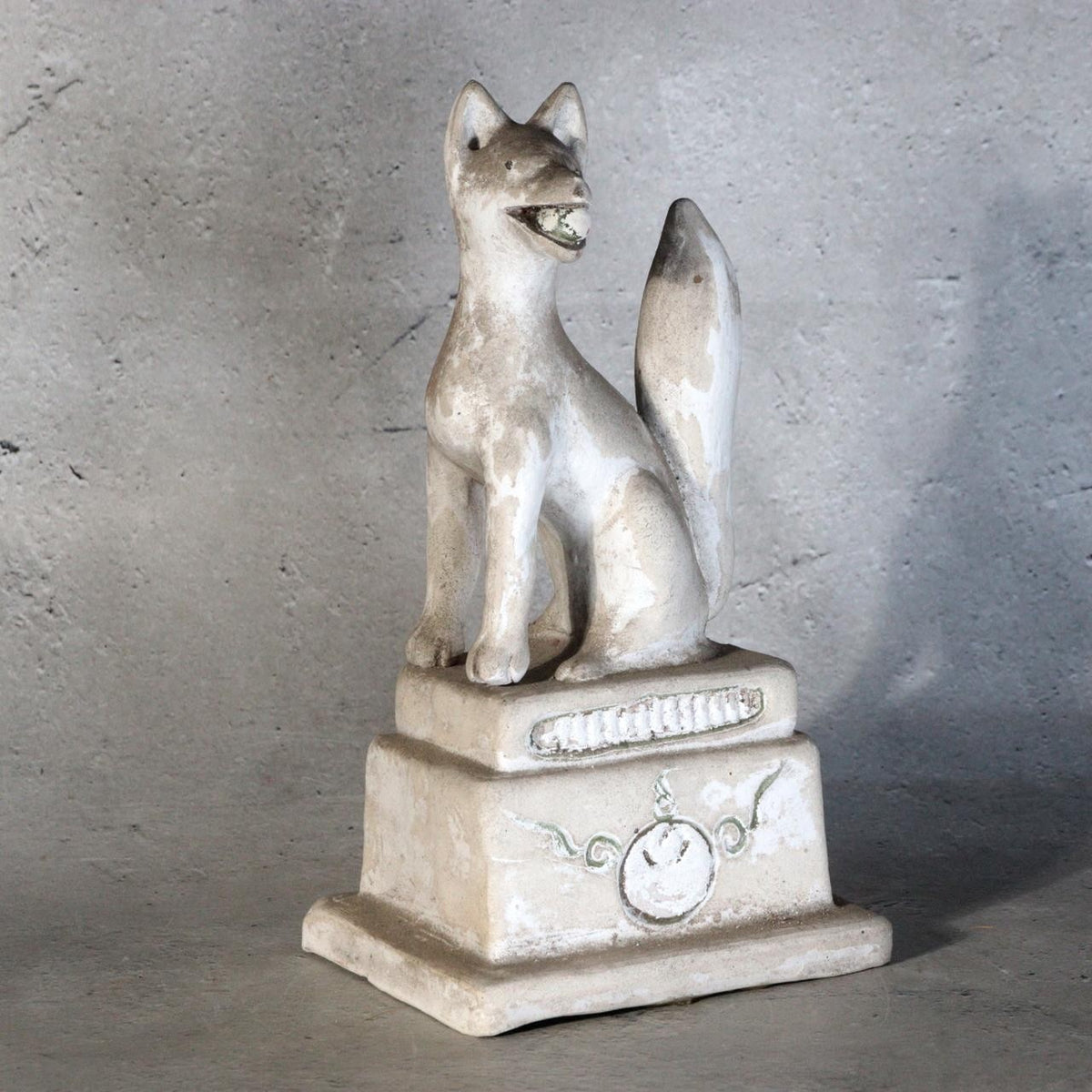 Vintage Japanese Plaster Toyokawa Inari Fox Statues Pair Torii Gate Shinto14