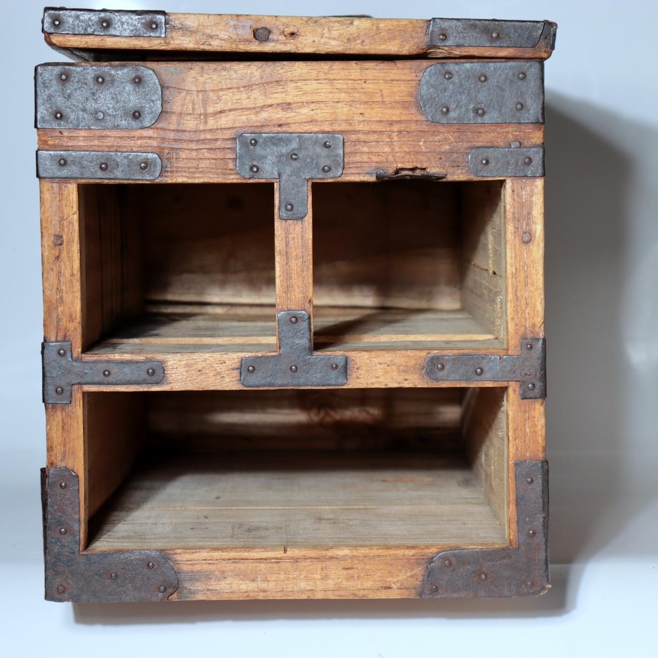 Antique Late Edo Japanese Wooden Kake Suzuri Portable Writing Box WO6205