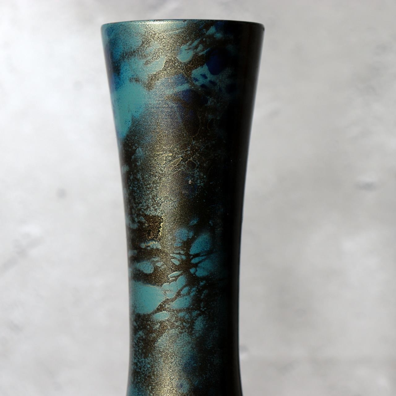 Vintage Showa Takaoka Copperware Bronze Vase Masaharu Blue Gold Mottled BV7726