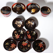 11-Piece Japanese Antique Urushi Lacquerware Set Gold Maki-e Chrysanthemum etc1