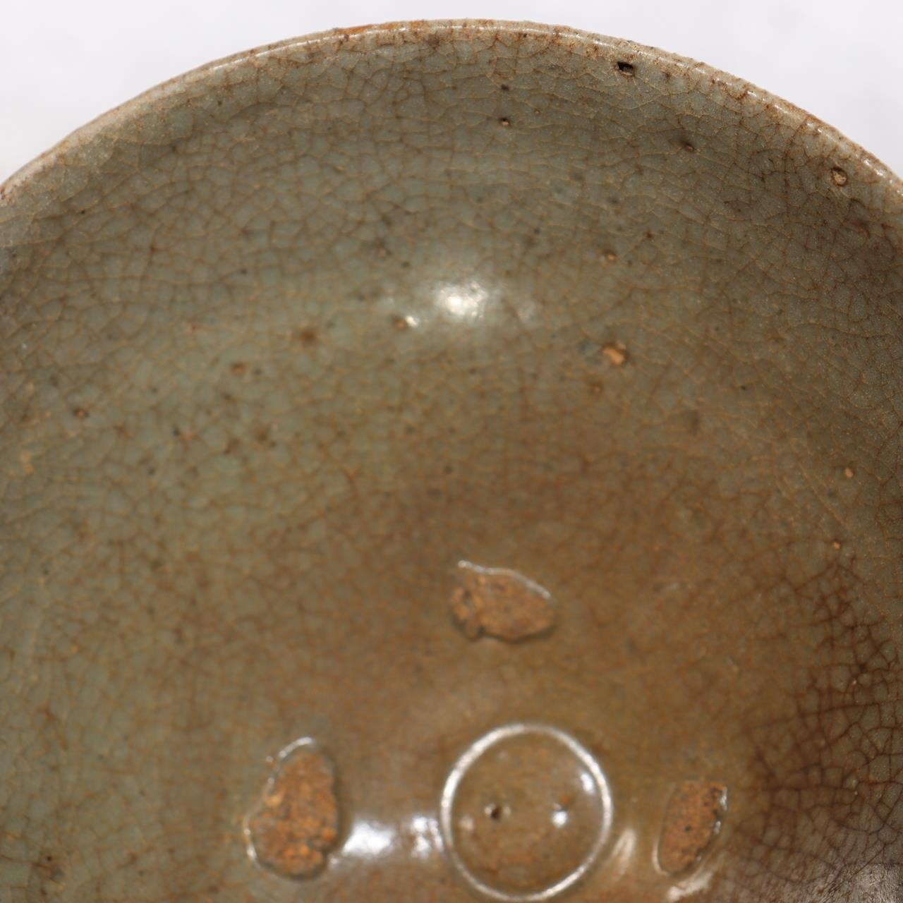 Antique Korean Celadon Tea Bowl Early Joseon Dynasty Sunakodai Kintsugi Box13