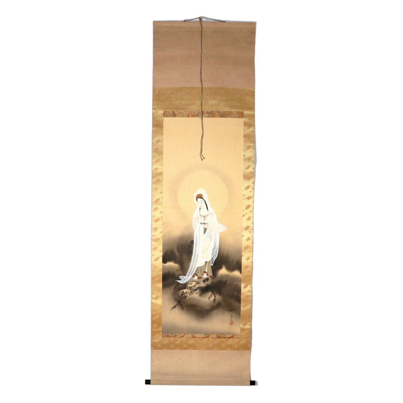 Japanese Hand-painted Silk Hanging Scroll Kakejiku Kannon Dragon Fukai1
