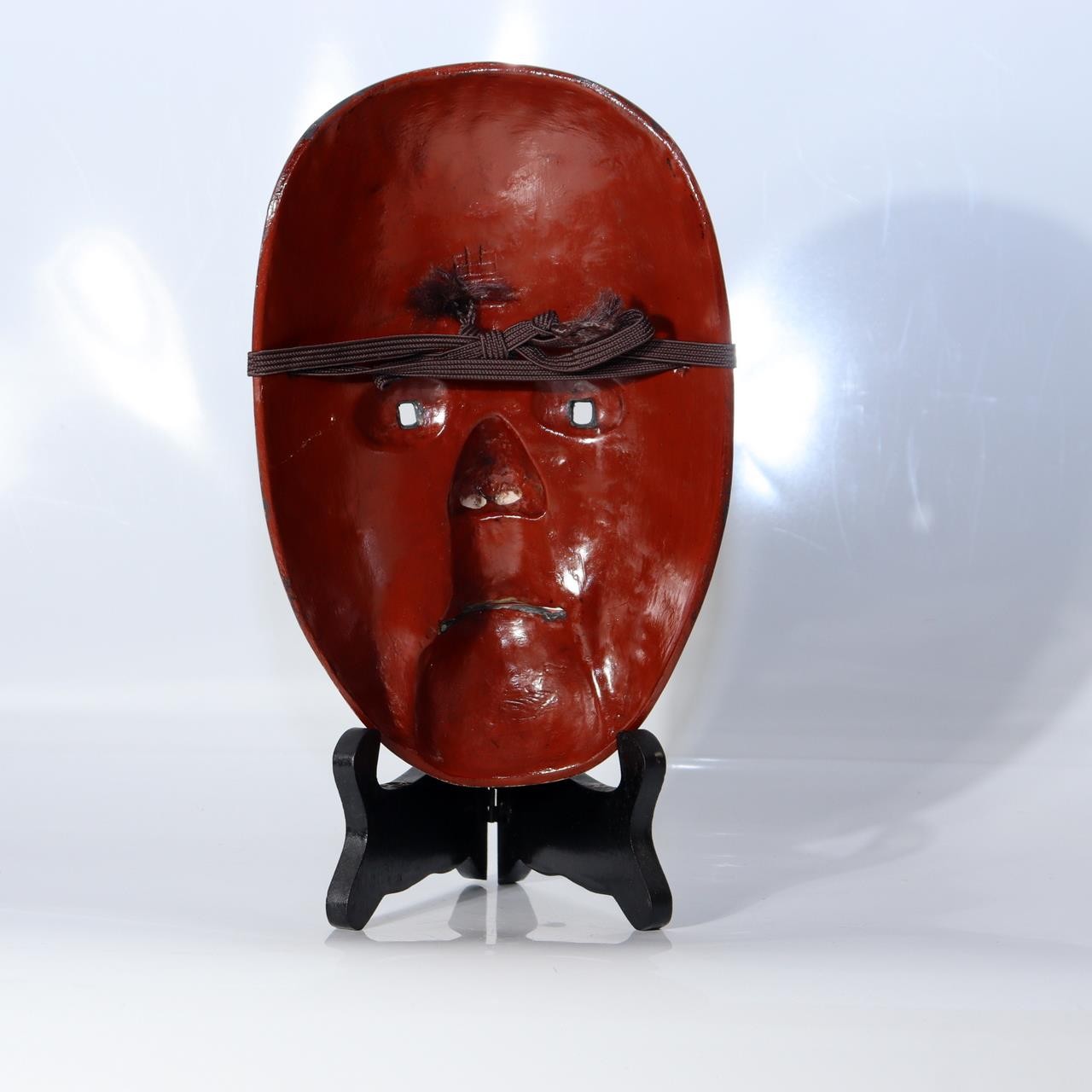 Japanese Carved Wooden Noh Mask Deigan Gold Eyes Signed with Mark Tomobako9