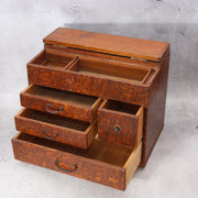Vintage Japanese Haribako Sewing Box - Burl Wood Grain Showa Retro Multi-Drawer7
