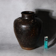 Antique Japanese Shiga Folk Kiln Pottery Iron Glaze Shiji-ko Four-Lug Jar PV3113