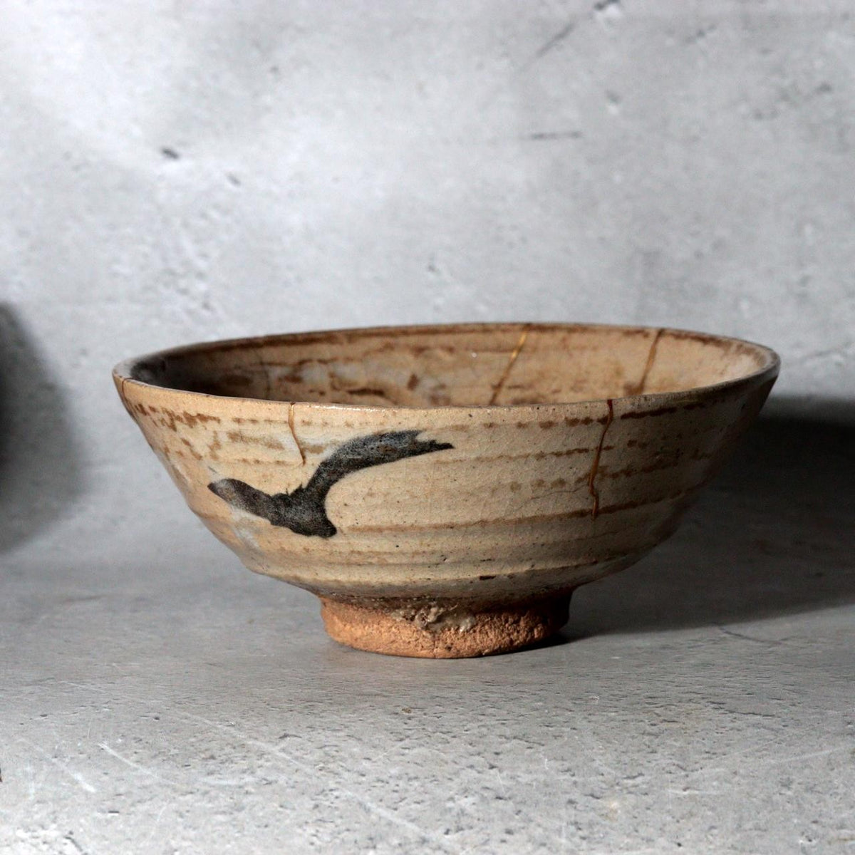 Antique Japanese E-Karatsu Chawan Tea Bowl Edo Period Kintsugi Repair Wooden Box2